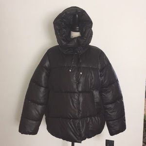 STEVE MADDEN | BLACK GLOSS PUFFER HOODED JACKET